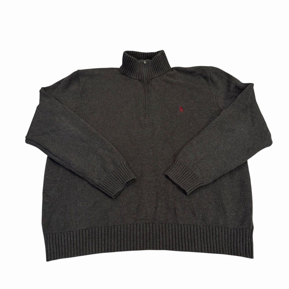 Polo Ralph Lauren Quarter Zip Sweater Mens XL Gray Pony Heavy Knit Pullover